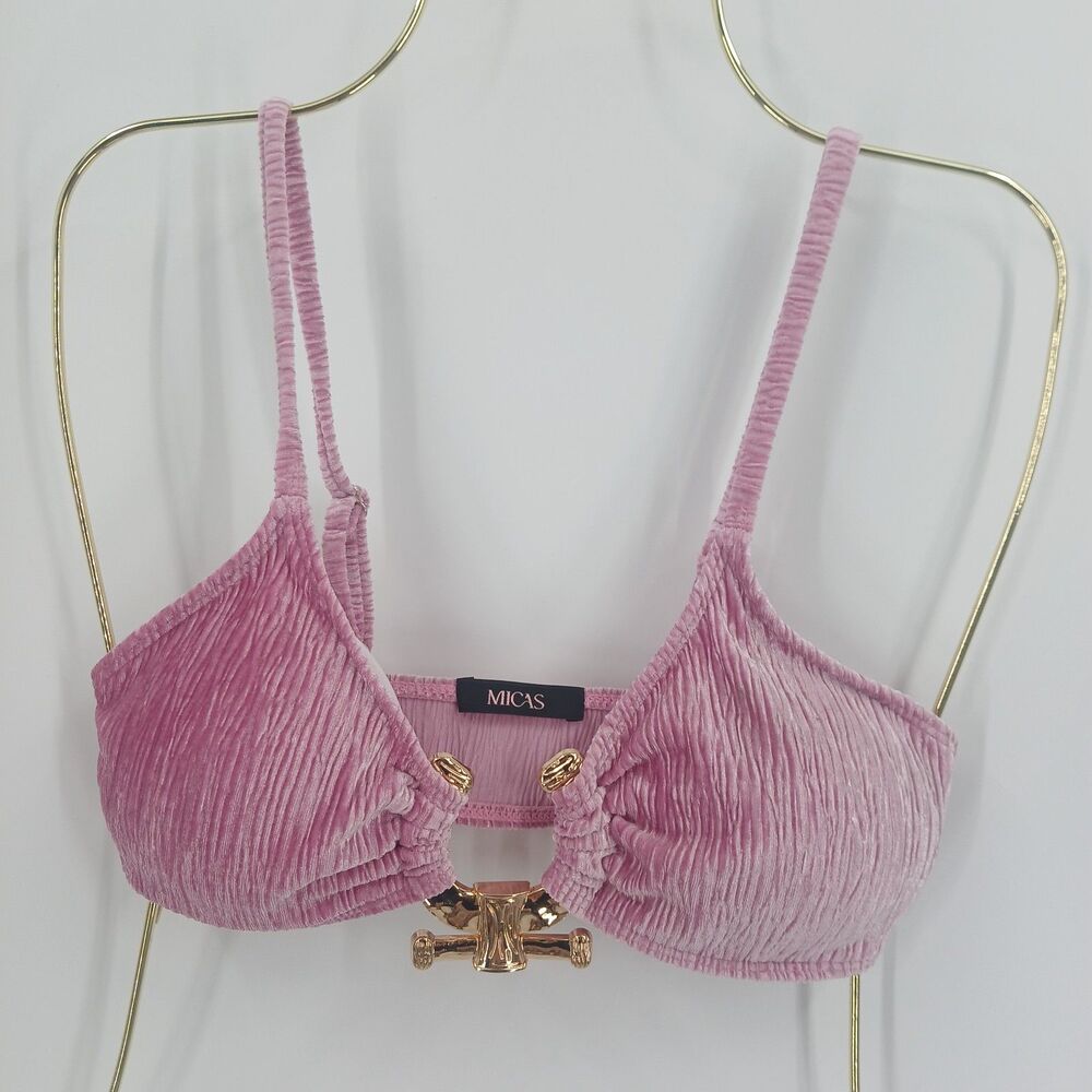 MICAS Womens Pink Ribbed Corduroy Triangle Bralette Top Size medium